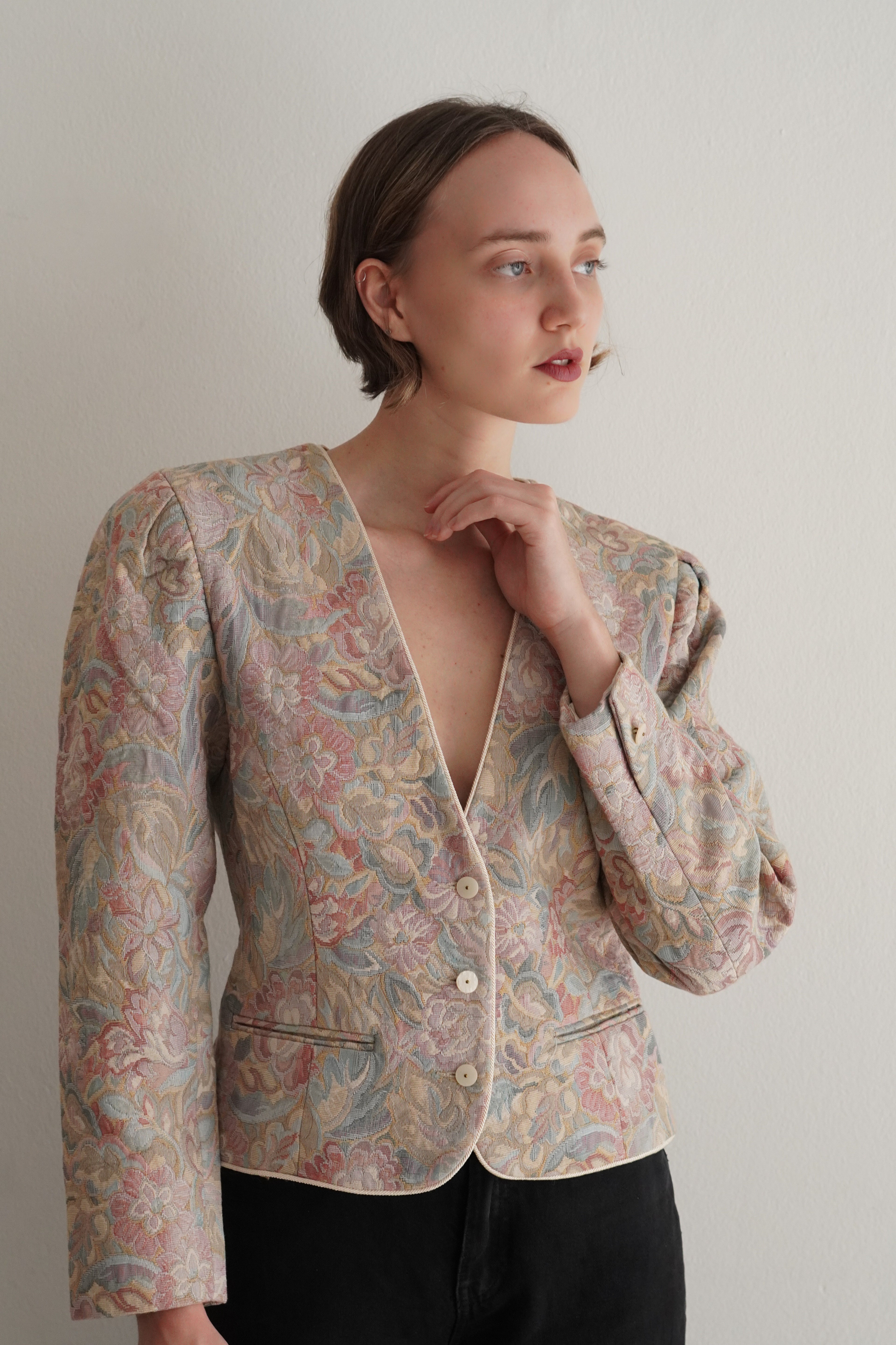 Blazer Tapestry Floral Vintage En Tonos Pastel