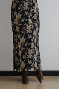 Falda Floral Negra Midi