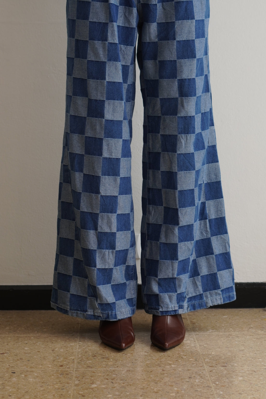 Jeans Wide Leg De Cuadros En Denim
