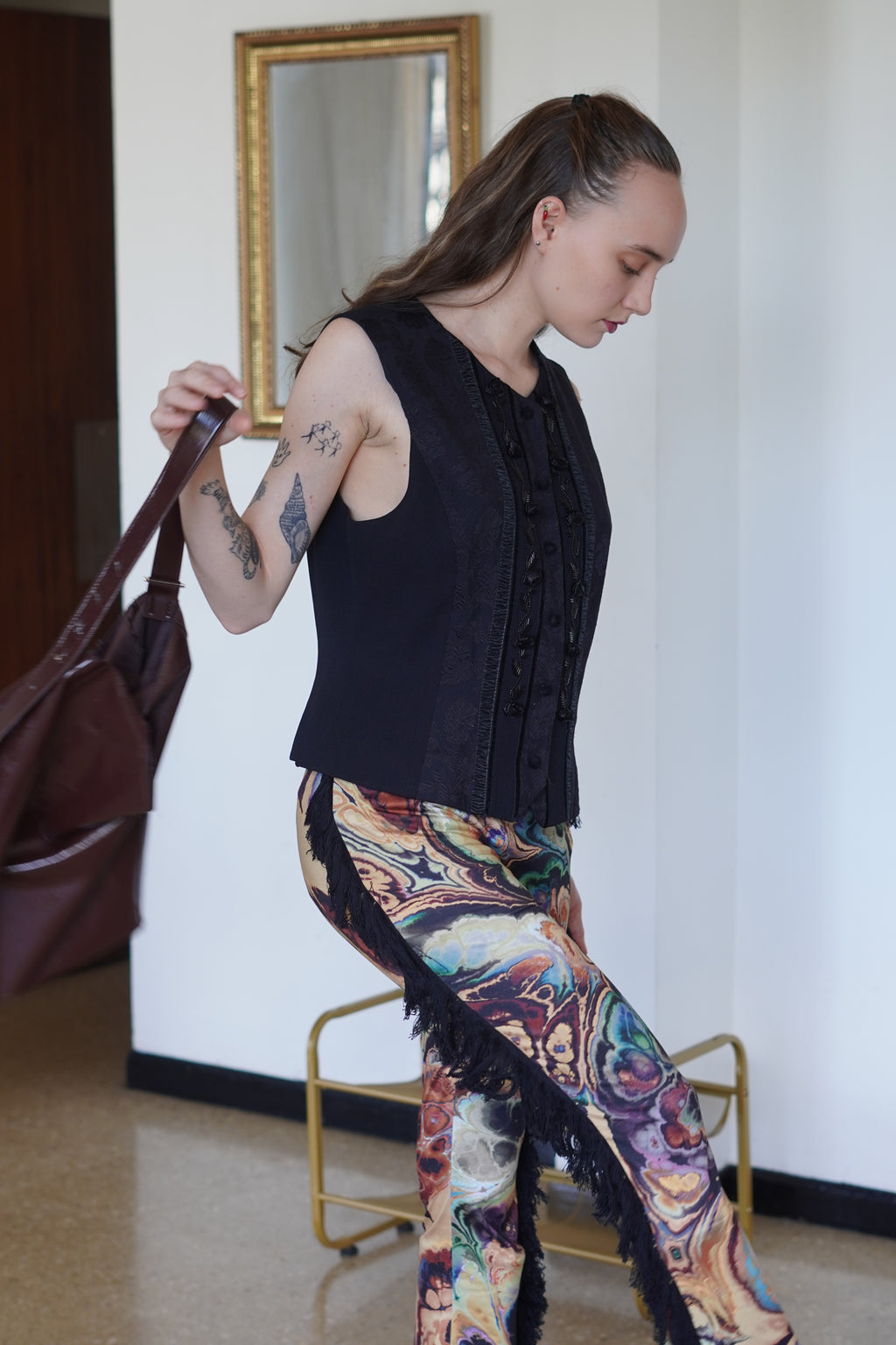 Legging Flare Estampado Mármol Con Flecos