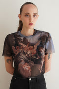 Top de Mesh Estampado Ángeles Renacentistas