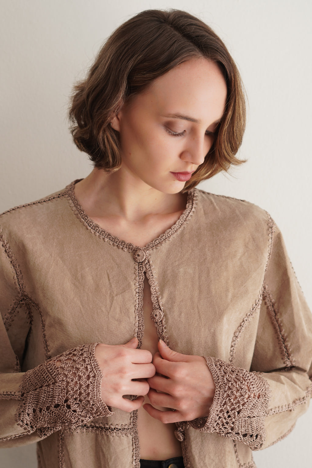 Jacket Vintage de Cuero Genuino con Crochet