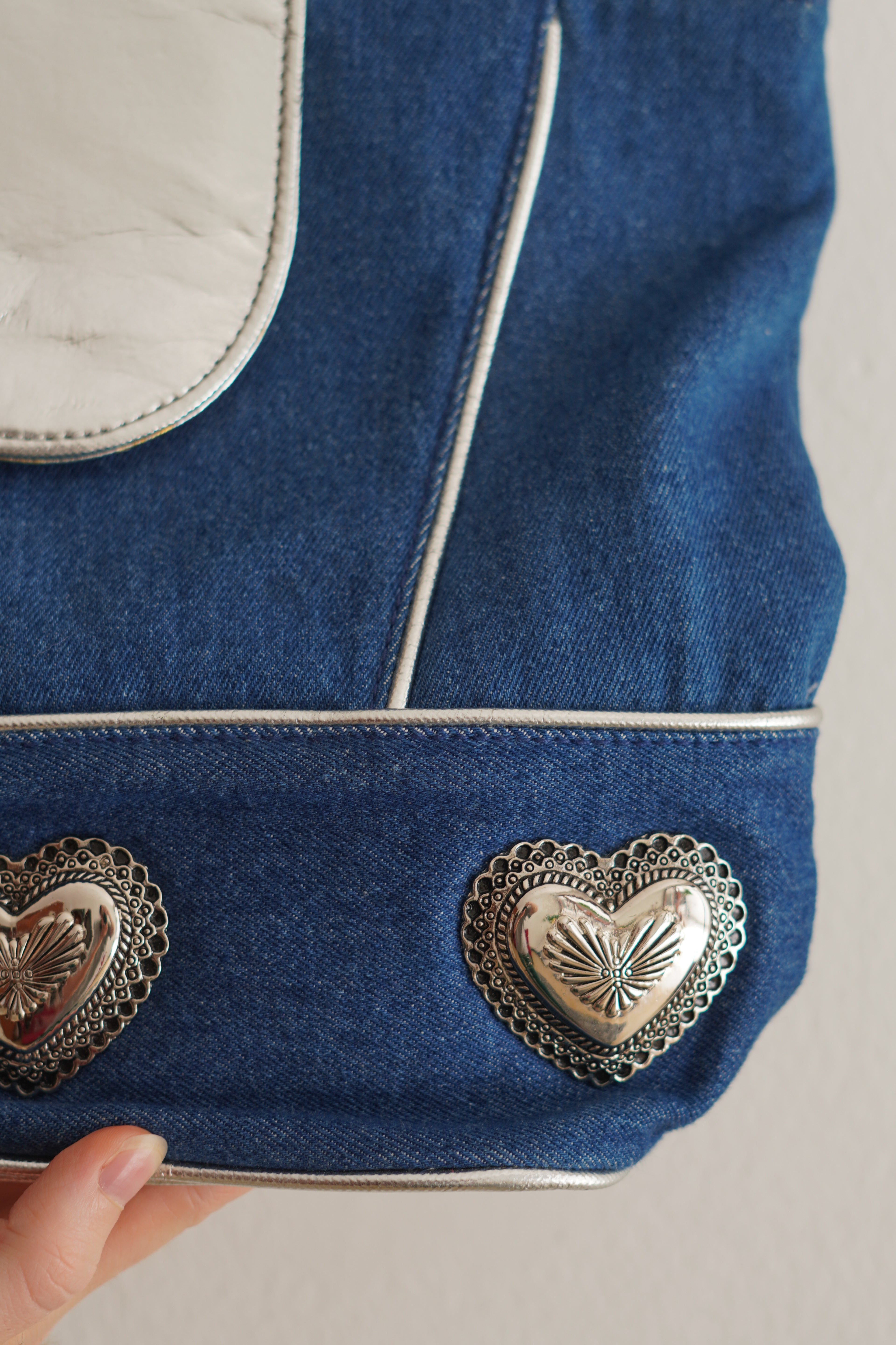 Cartera Vintage Denim Y2K con Corazones