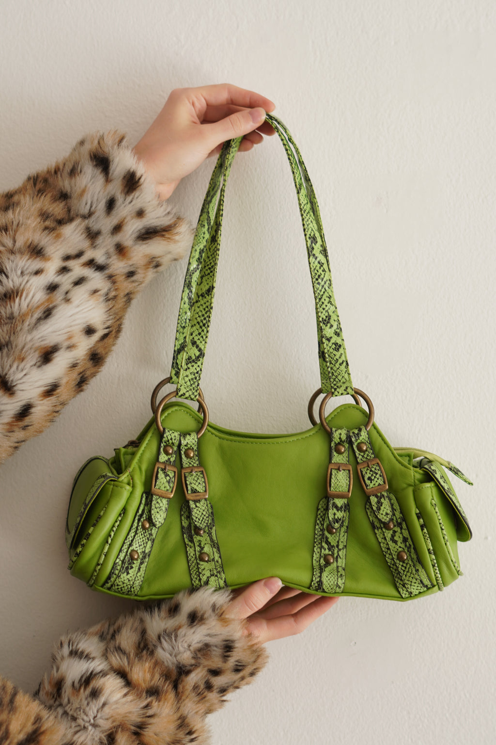 Cartera Vintage Verde Snake Print Y2K