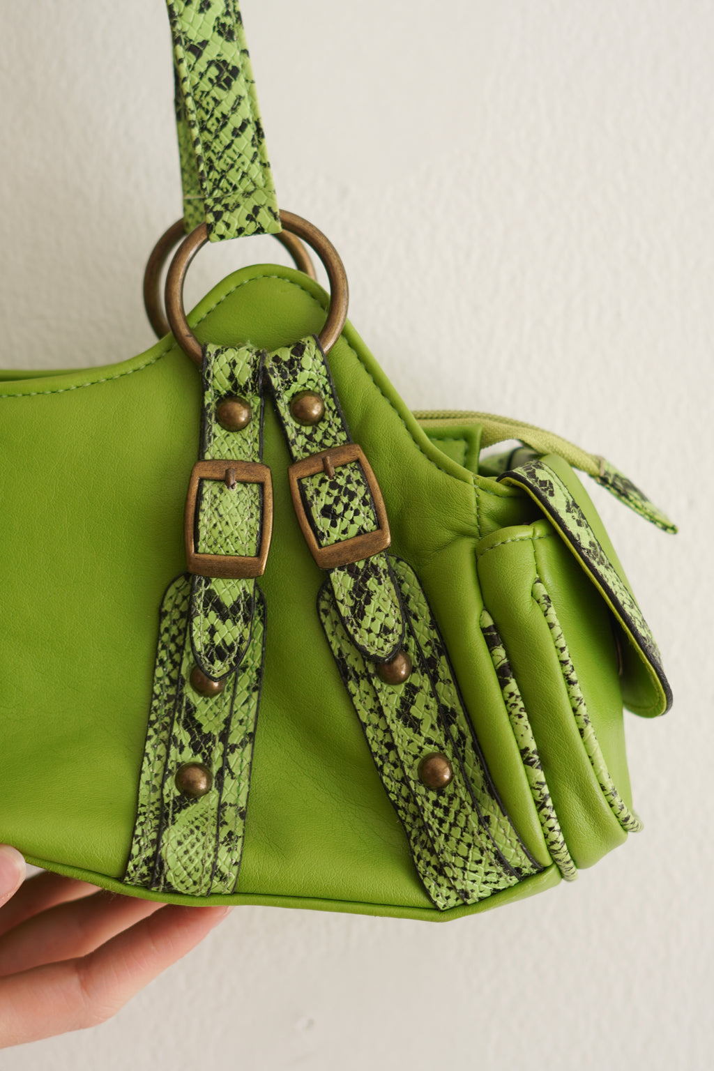 Cartera Vintage Verde Snake Print Y2K