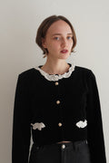 Jacket Vintage De Terciopelo Con Encaje Blanco