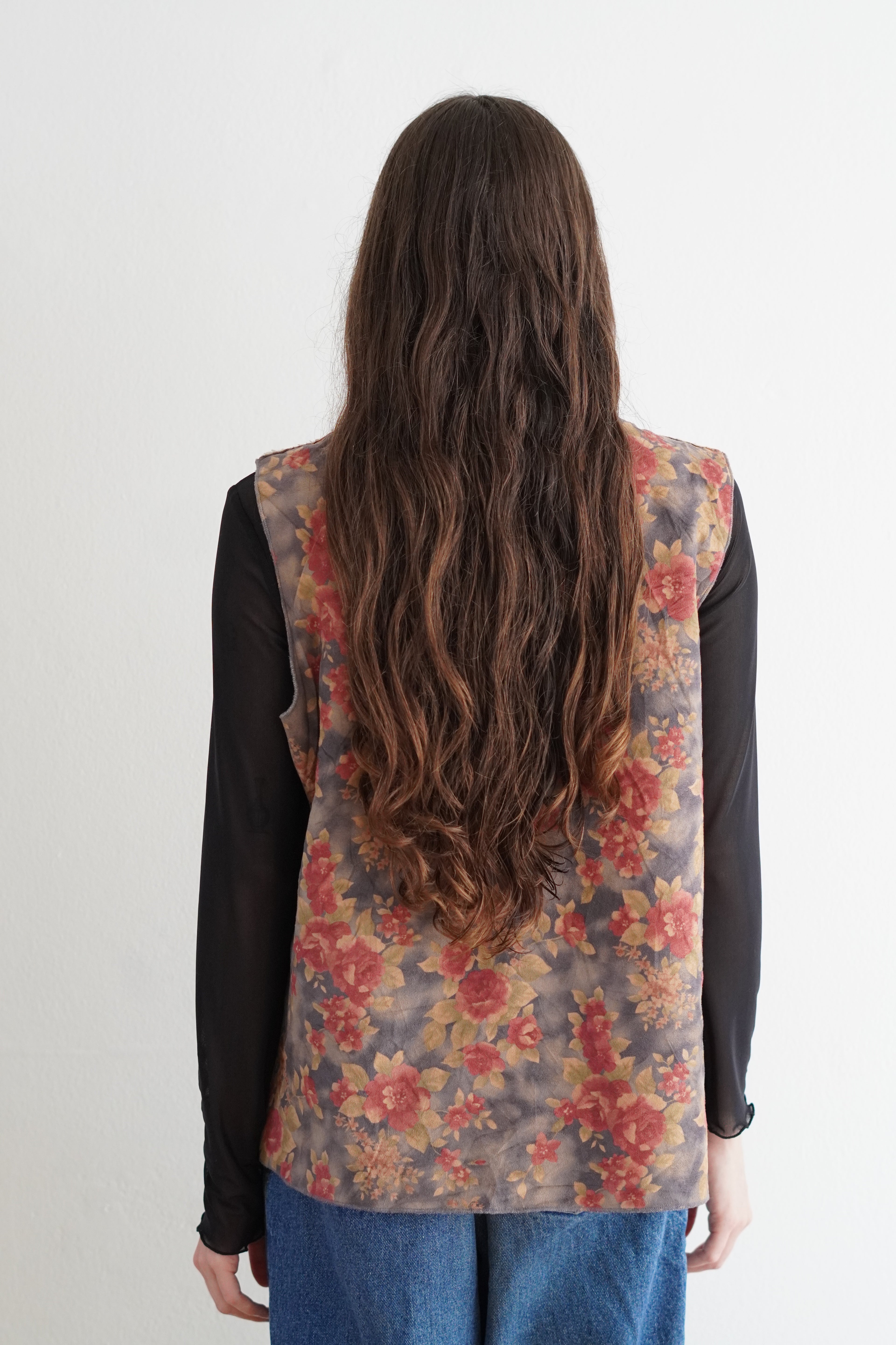 Chaleco Vintage Floral Con Cuello Teddy