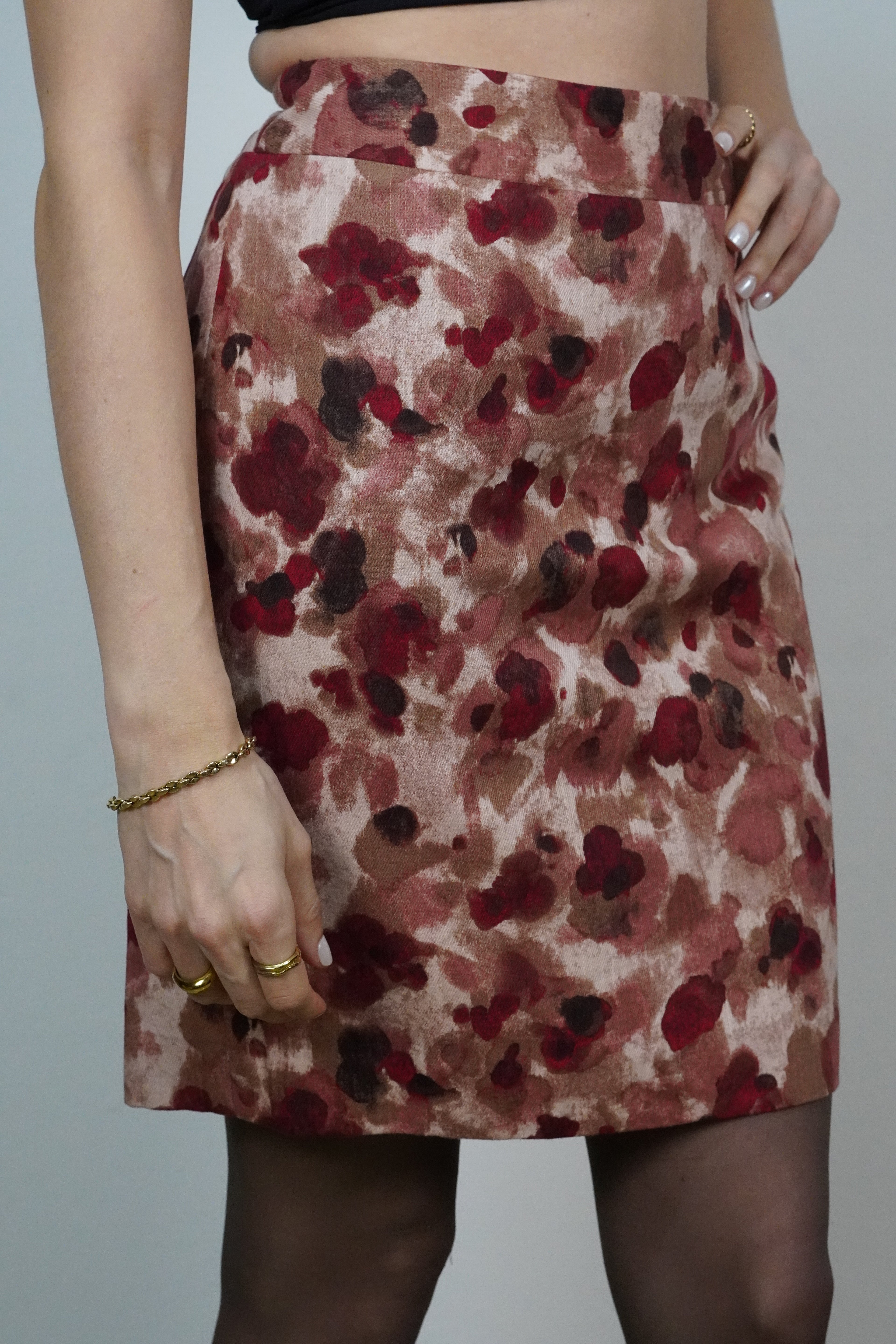 Falda Mini Floral Efecto Acuarela En Tonos Vino
